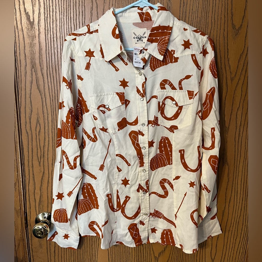 Crown & Ivy Women's White and Brown Button Down Shirt